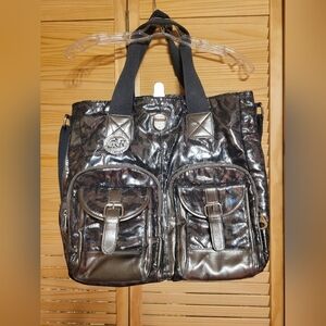 Giovanni and Rucci bag travel tote large matalic black and grey shinny print